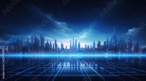futuristic digital cityscape blue background, technology
