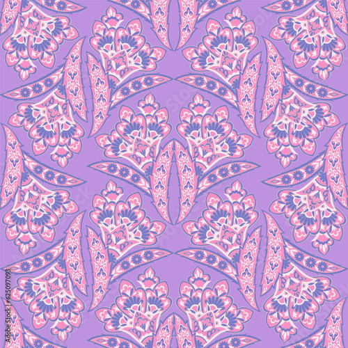 Seamless pattern with paisley ornament. Ornate floral decor for fabric. Vector illustration