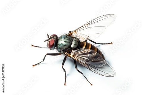 Top View of Fly Isolated on White Background. Generative AI © Haider