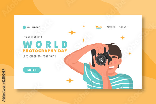 Landing page template for world photography day, vector illustration