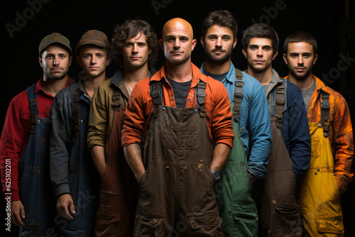 Labor Day concept. Group of different workman in studio style.