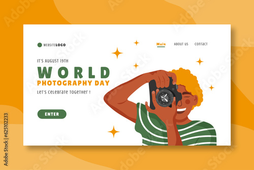 Landing page template for world photography day, vector illustration