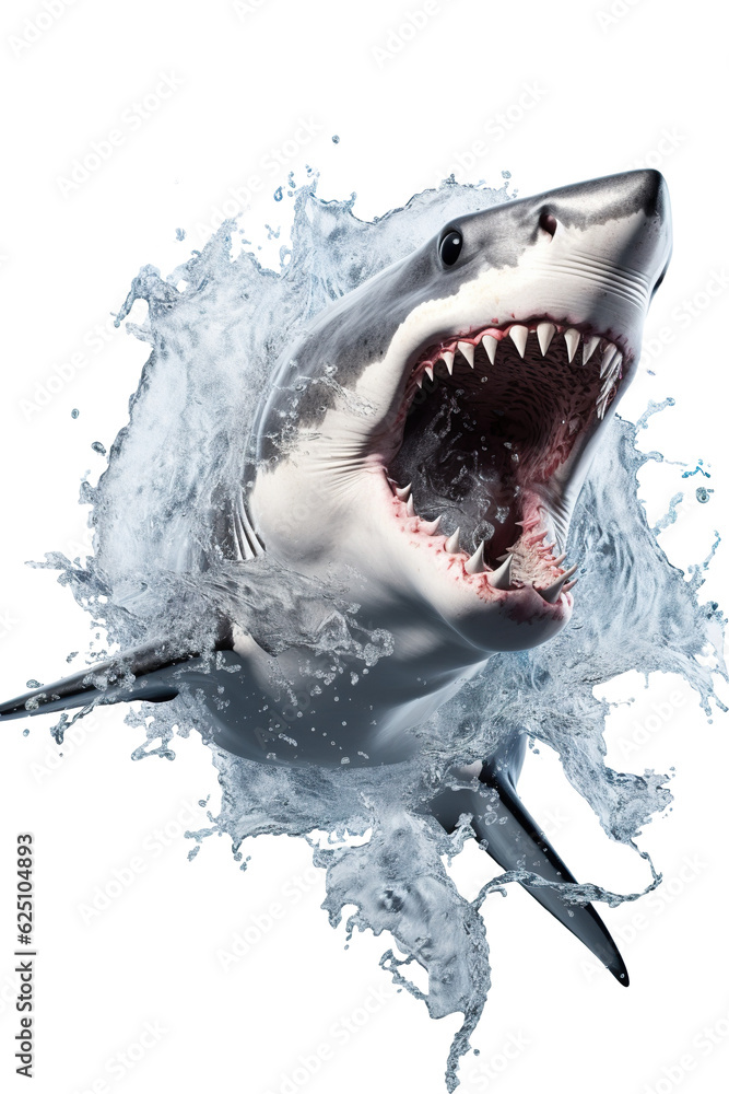 Obraz premium a shark jumping out of the water, white background PNG