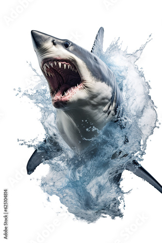 a shark jumping out of the water, white background PNG photo