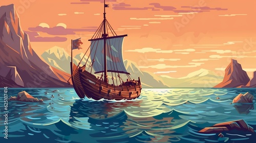 Abstract background Vikings. Compelling background featuring an illustration of a Viking ship as a symbol of historical significance. Generative AI.