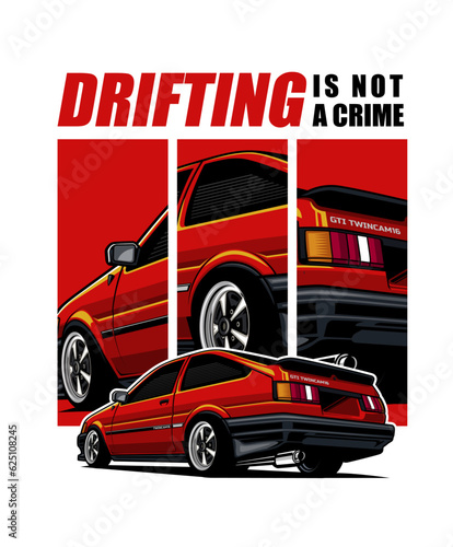 Red drift car jdm style car vector illustration