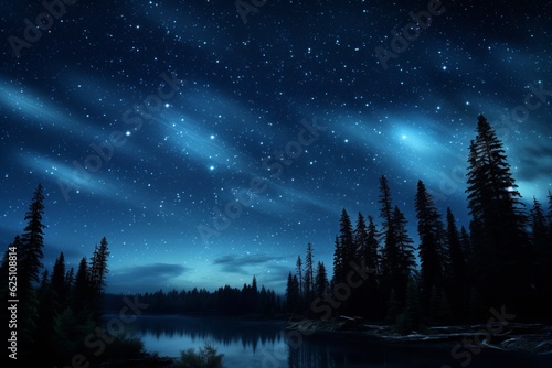 starry night sky. only sky, trees and stars.