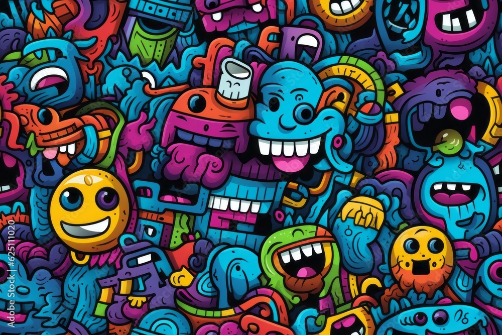 Whimsical doodle seamless pattern bringing joy and laughter, Generative AI