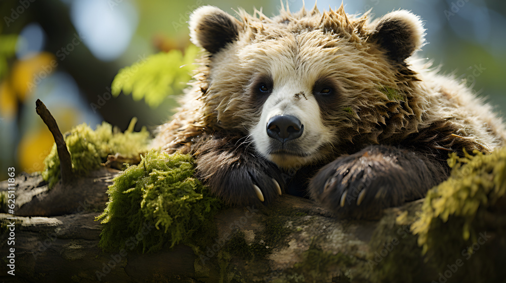 Obraz premium Panda Bear on tree Generative AI