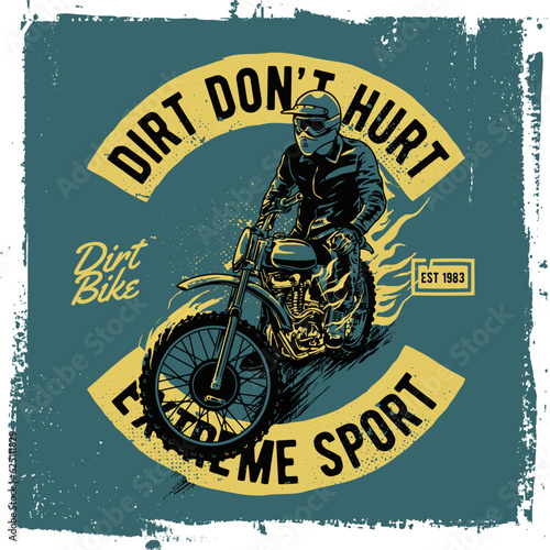 Flamming dirtbike motorcycle extreme sport motocross vector illustration photo