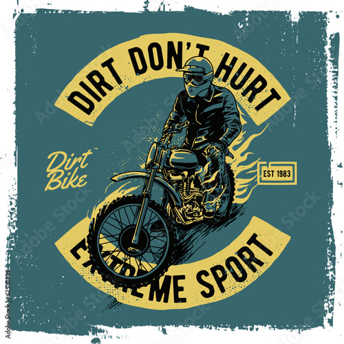 Flamming dirtbike motorcycle extreme sport motocross vector illustration