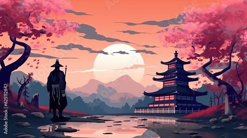 Tela Abstract background Japanese samurai
