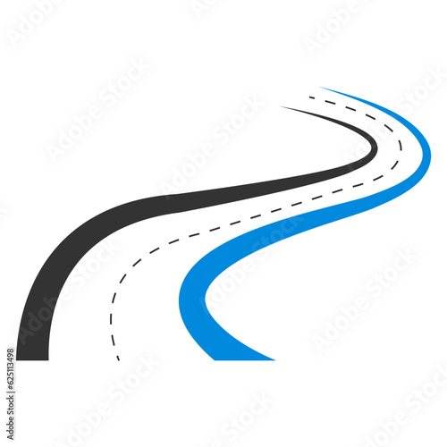 Winding road with arrow, street logo icon vector illustration, road sign symbol flat trendy style.