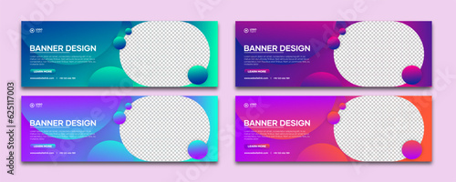 Web banner design template to business promotion, set of editable horizontal website banner template filled with colorful abstract fluid background. Suitable for web, internet ads. Vector illustration