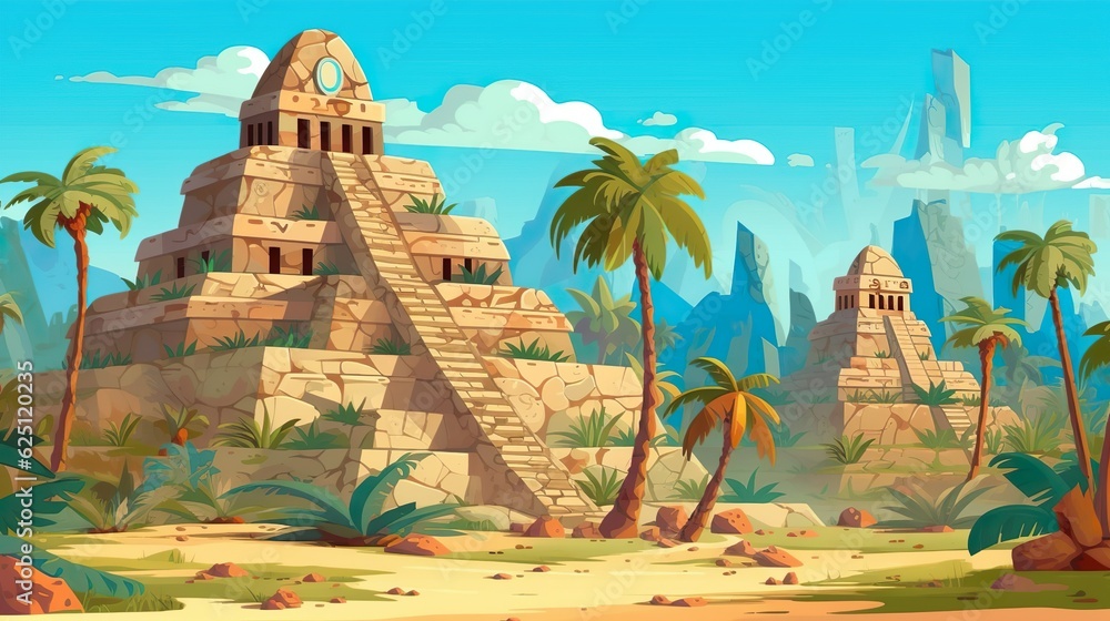 Abstract background Aztecs. Captivating banner with an Aztec temple as ...