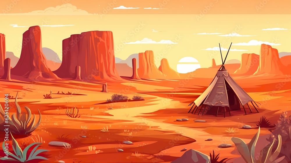 Fototapeta premium Abstract background North American Indians. Eye-catching banner featuring iconic symbols and elements from the history of North American Indians. Generative AI.