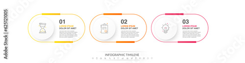 Line vector minimal infographic with three circles. Modern timeline business concept with 3 steps by step for diagram, chart, flowchart, levels, graphic, app, web