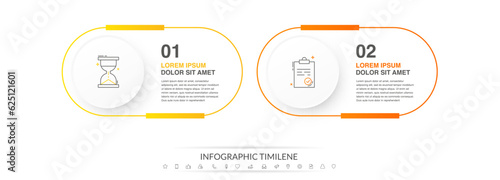 Line vector minimal infographic with circles. Modern timeline business concept with 2 steps by step for diagram, chart, flowchart, levels, graphic, app, web