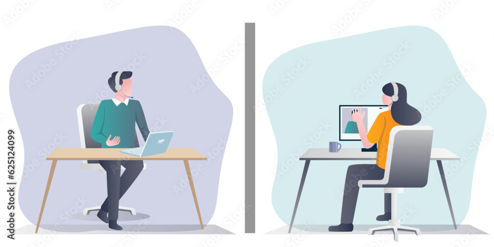 Employer Employee Communication in a Business Meeting in Online Meeting, Talking with Remote Worker Business Communication, Video Conference, One to One Meeting. Office Meeting with Female, work Home Employer Employee Communication in a Business Meeting in Online Meeting, Talking with Remote Worker Business Communication, Video Conference, One to One Meeting. Office Meeting with Female, work Home