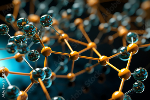 A close-up of a network of molecules, with arrows indicating the direction of chemical reactions and processes Generative AI