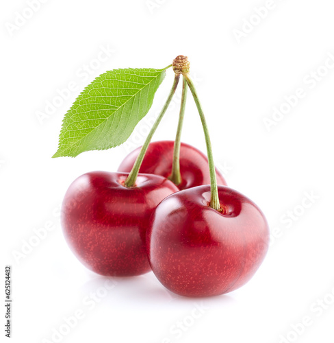 Cherries in closeup on white background