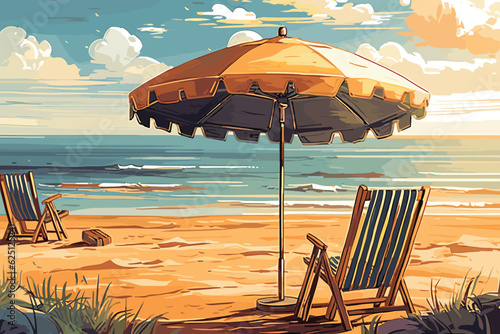 beach chairs and umbrella on the beach