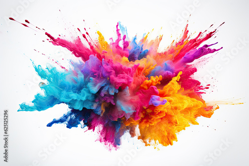 Colored powder explosion over white background - AI Generated