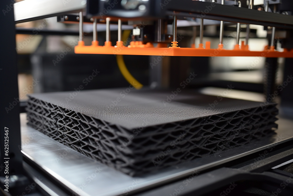 A close-up of a 3D printer's build plate, showing the first layers of a new print job, highlighting the precision of the process Generative AI