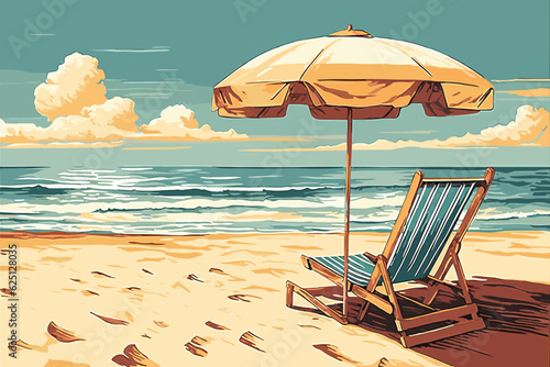 beach chairs and umbrella on the beach