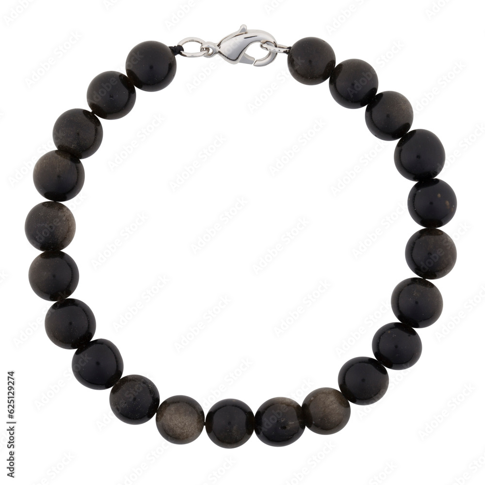 Obraz premium Bracelet made of black polished stone with a metal clasp. On a white background.