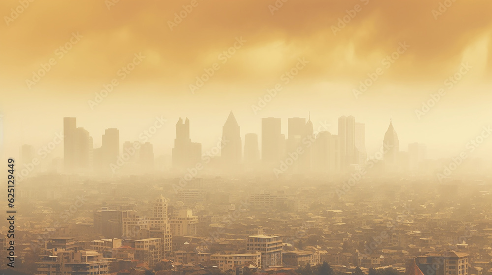 Naklejka premium Fire near within the city. Smoke and smell pollute . Generative Ai.