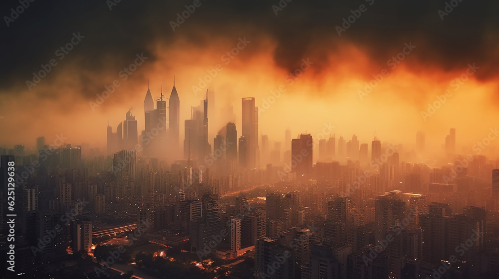 Fire near  within the city. Smoke and smell pollute . Generative Ai.