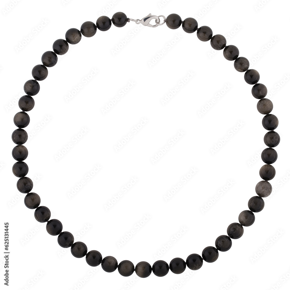 Fototapeta premium Necklace of dark stone carved on a white background