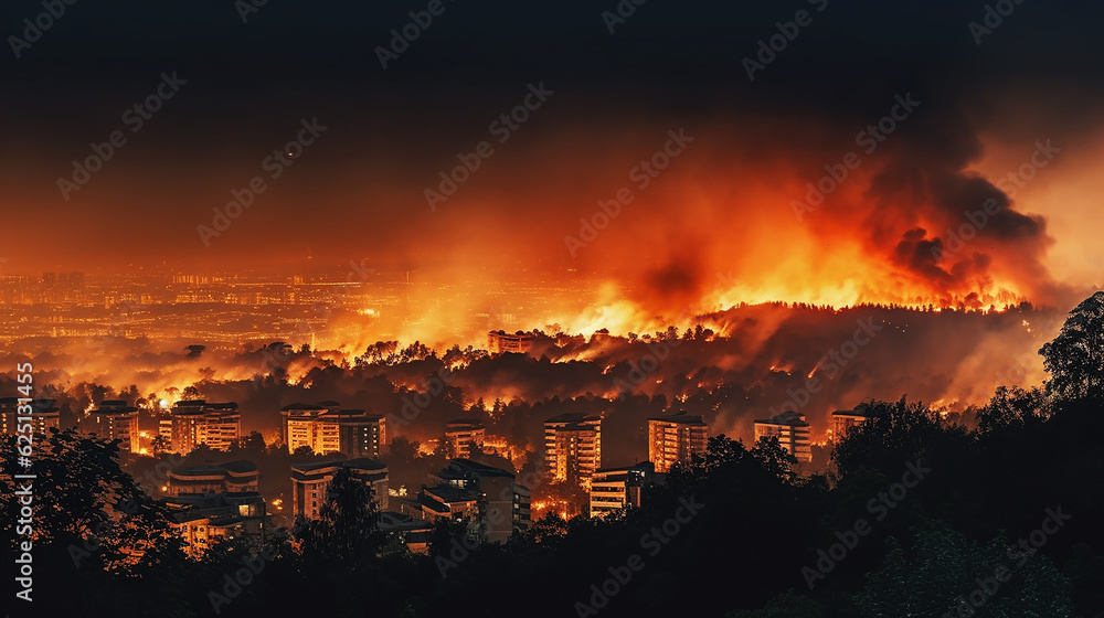 Fire near  within the city. Smoke and smell pollute . Generative Ai.
