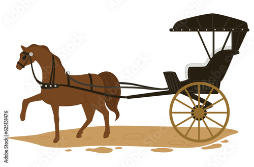 Horse pulling carriage, transport in old times