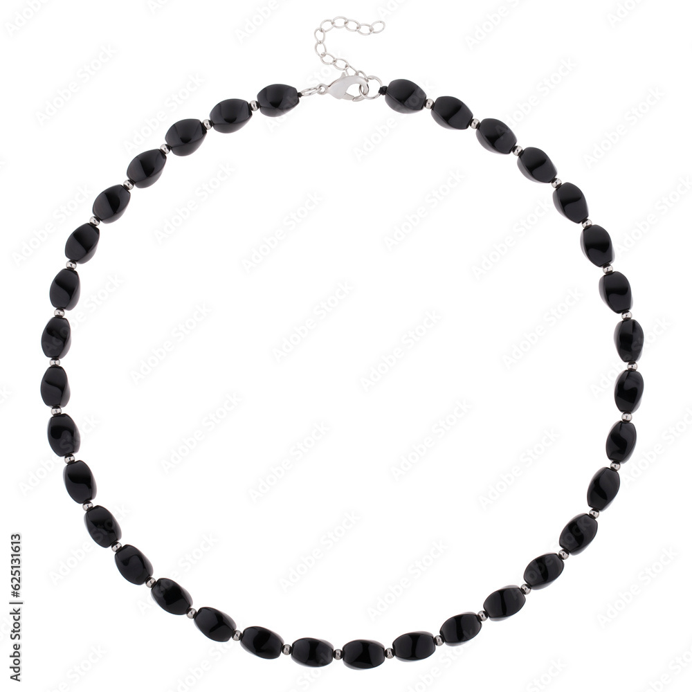 Fototapeta premium Necklace of dark stone carved on a white background
