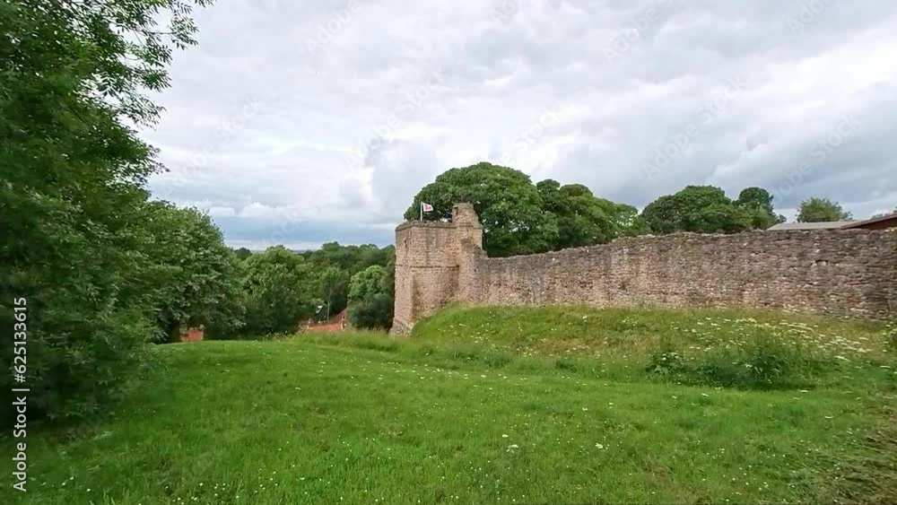 Pull back shot of the old and ancient ruins of a medieval castle, North Yorkshire Pull back shot of the old and ancient ruins of a medieval castle, North Yorkshire