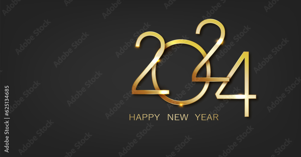 Happy New Year 2024 greeting card on black background Happy New Year 2024 greeting card on black background