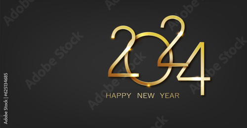Happy New Year 2024 greeting card on black background