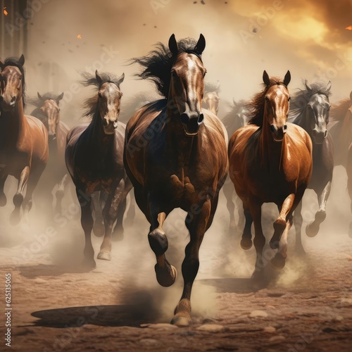 A herd of galloping horses