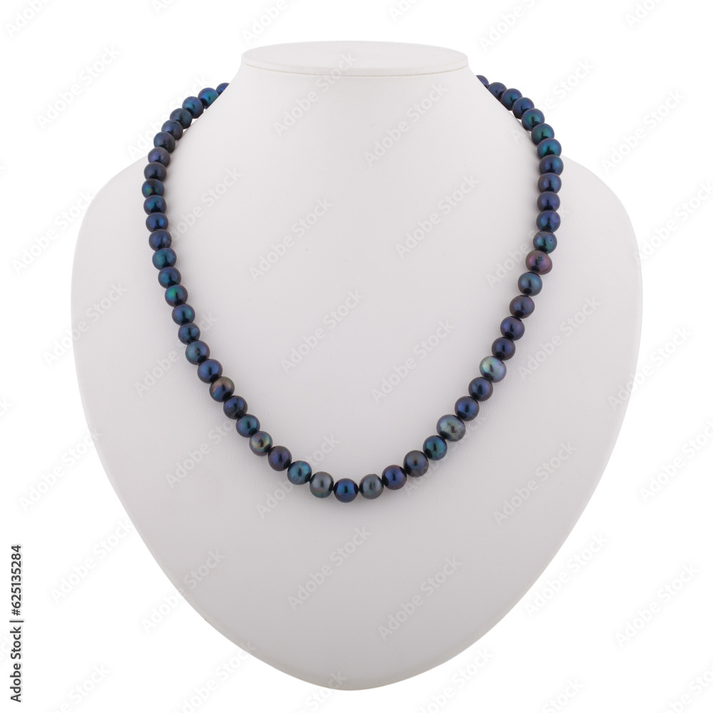 Dark mineral necklace on a white mannequin Dark mineral necklace on a white mannequin