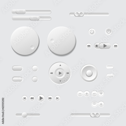 Set.Round and oval buttons, white and gray, 3D navigation bar for website, editable vector illustration.