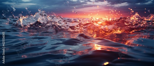 Beautiful Frozen motion of ocean waves splash at sunset