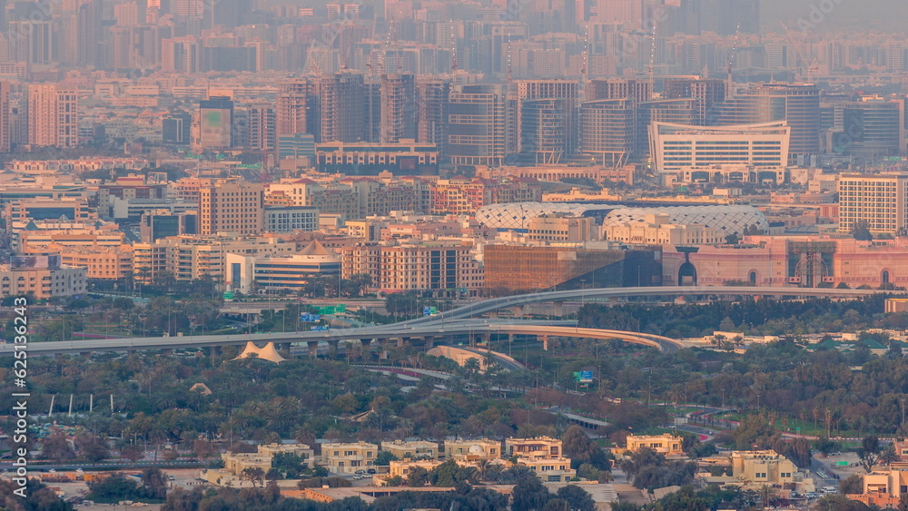Fototapeta premium Bur Dubai and Deira districts aerial timelapse viewed from financial district.