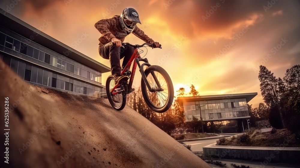 Obraz premium BMX rider photo realistic illustration - Generative AI.