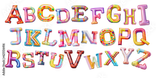 Colorful Ait Mattress Alphabet. Realistic isolated illustration on white background. Summer in the pool font.
