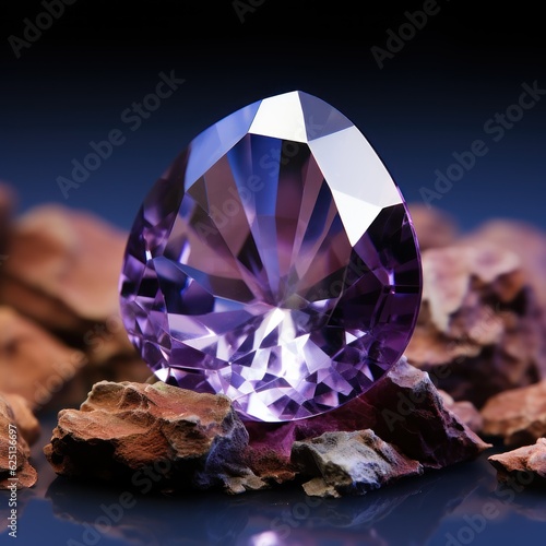 Amethyst.Beautiful Purple Amethyst Isolated on a Dark Background. Purple Diamond. Gem. Made With Generative AI. 