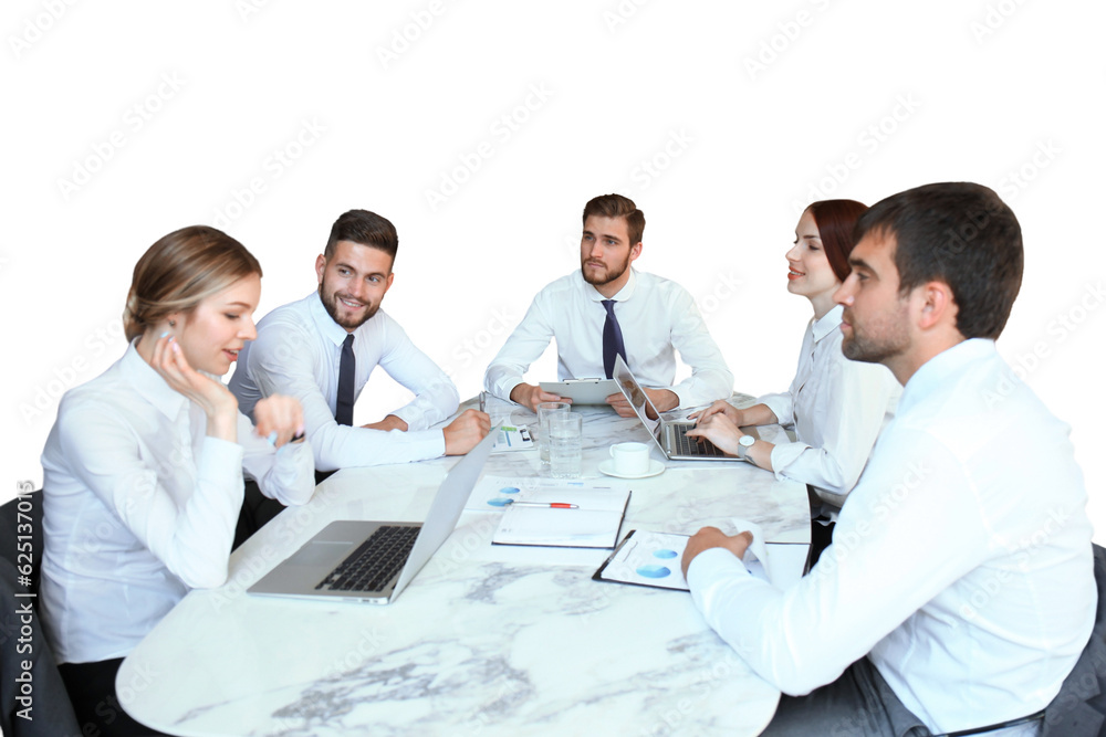 Top view of business people working together while spending time on a transparent background