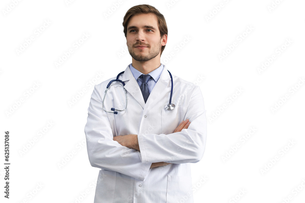 Portrait of young male doctor with stethoscope on a transparent background Portrait of young male doctor with stethoscope on a transparent background