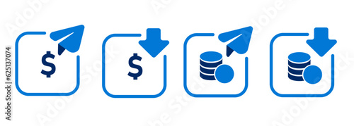 Send receive transfer money arrow paper plane icon app blue line banking transaction symbol